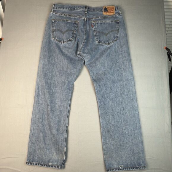 Levi's 501xx Jeans Mens 36x29 Straight Leg Button Fly Blue Denim Distressed - Picture 4 of 16